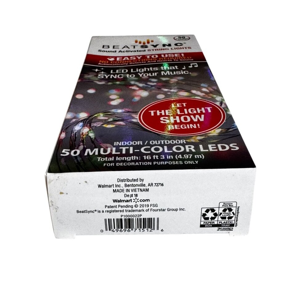 BeatSync 4 Function Christmas String Lights 50 Multi-Color LEDs 16'3" Indoor/Out - Picture 3 of 8